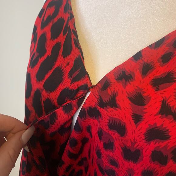 Parker red & black leopard print silk top size S - Picture 5 of 12